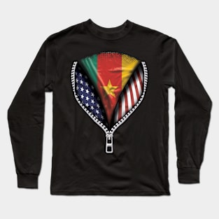 Cameroonian Flag  Cameroon Flag American Flag Zip Down - Gift for Cameroonian From Cameroon Long Sleeve T-Shirt